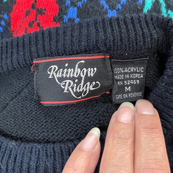 Vintage 80’s Rainbow Ridge Rose Argyle Pullover Sweater Medium - Picture 5 of 5